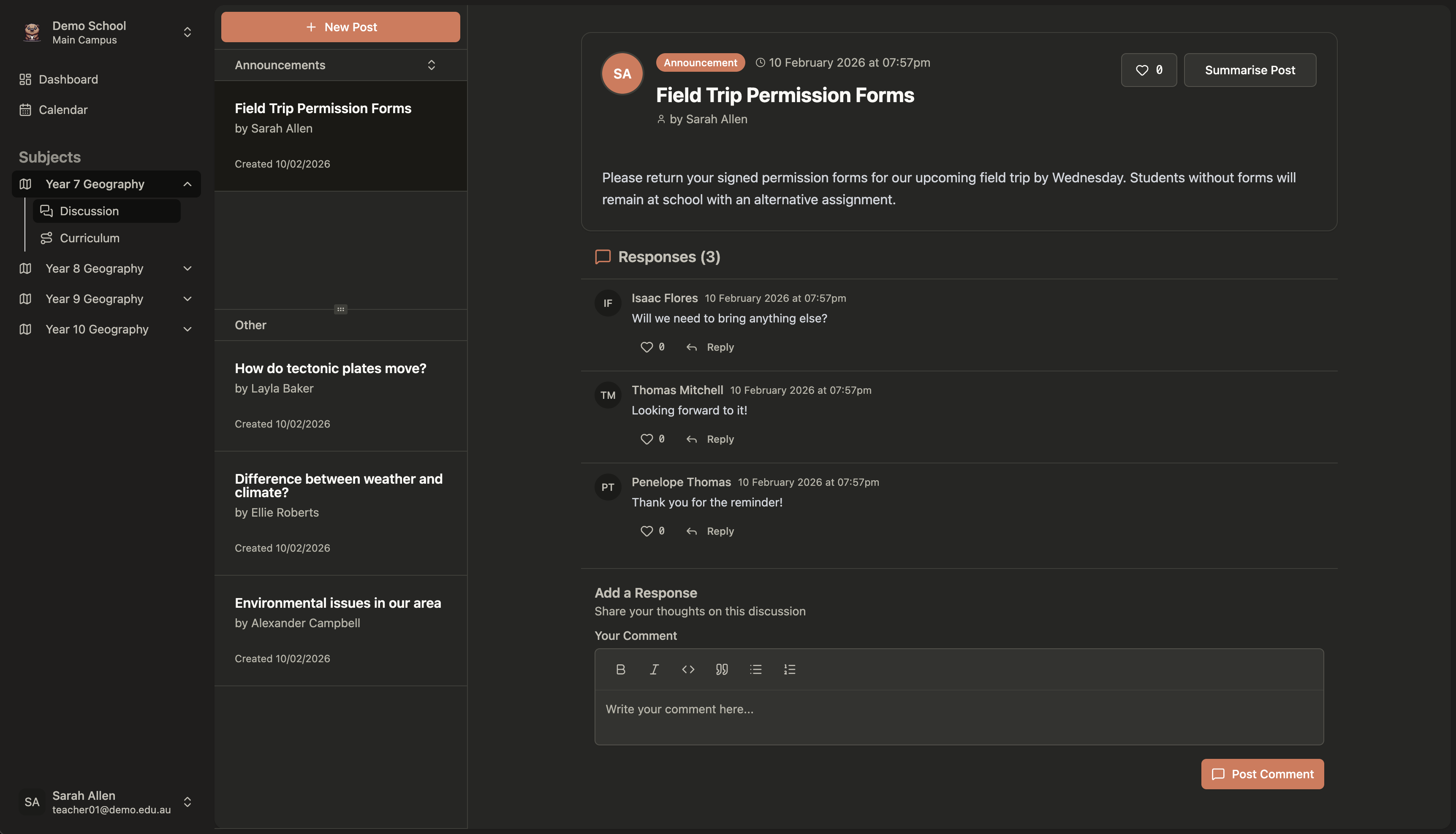 Discussion interface