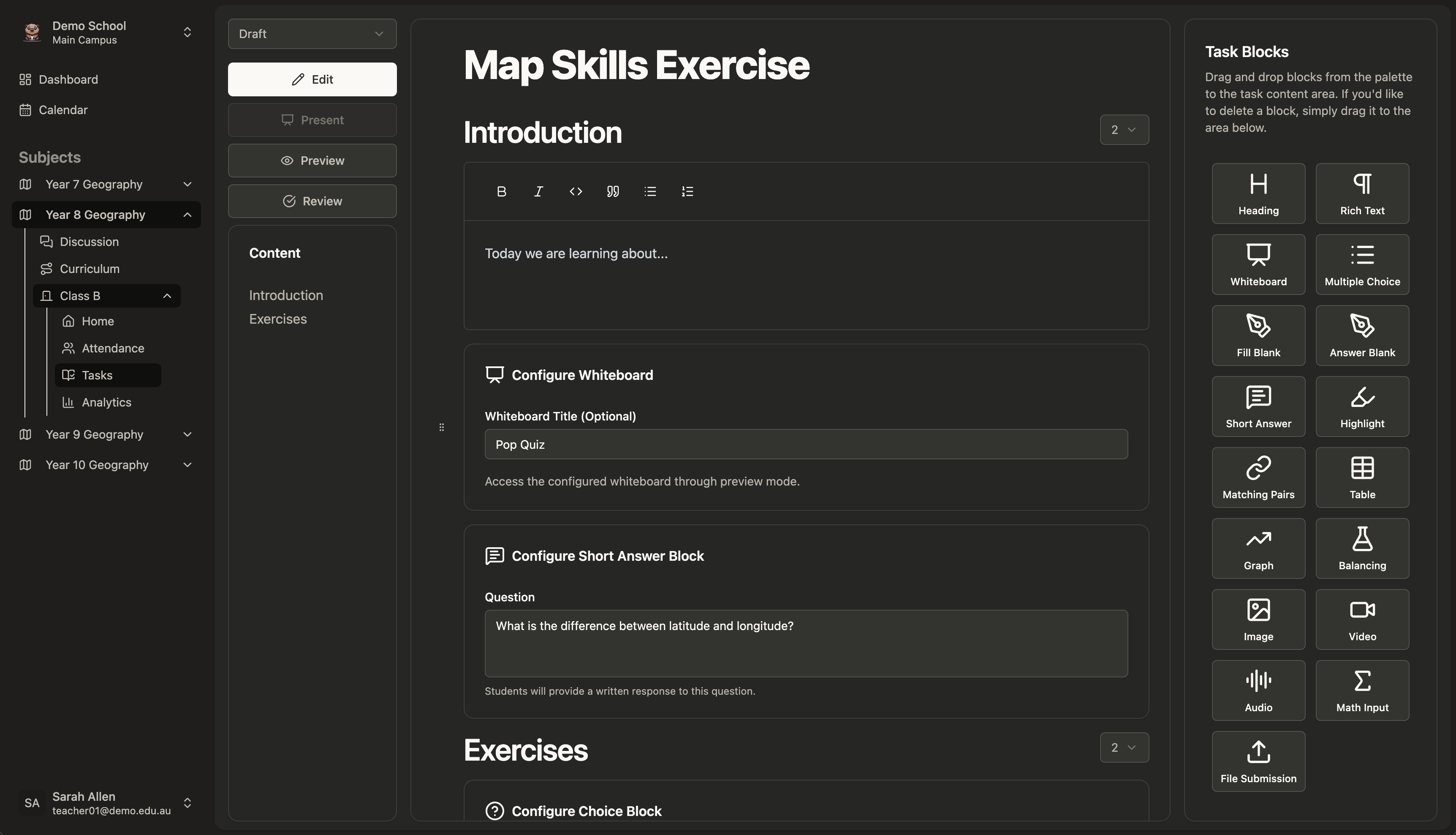 Lesson creation interface