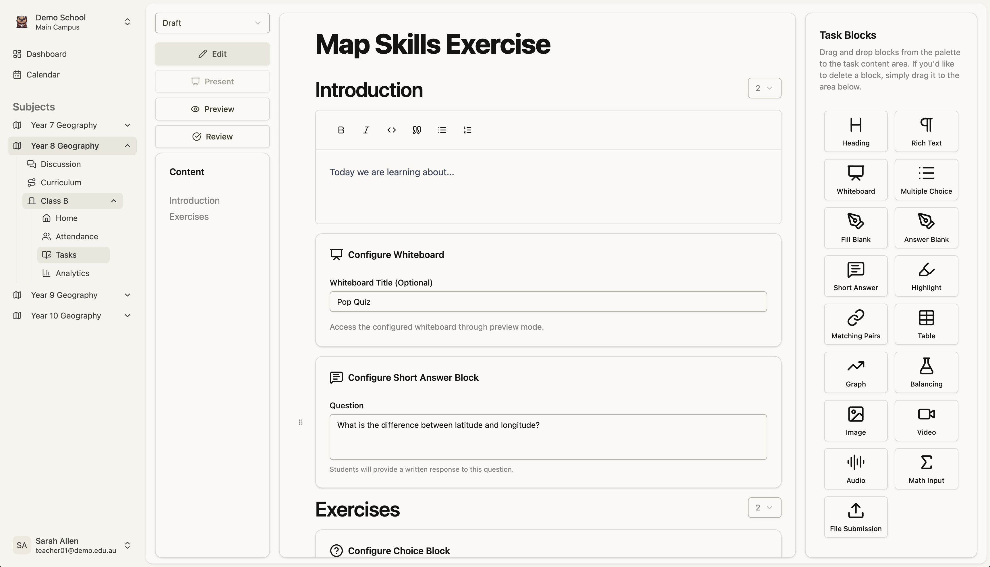 Lesson creation interface